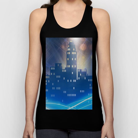 Neon city skyline by night metallic look print Unisex Tank Top