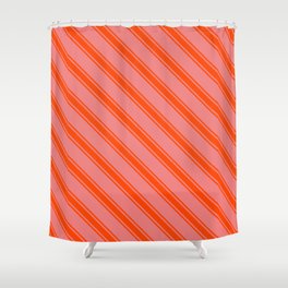 [ Thumbnail: Light Coral and Red Colored Lines/Stripes Pattern Shower Curtain ]