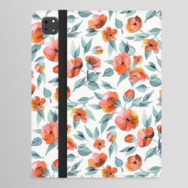 Fresh Spring Blooms in Watercolor - blue grey and apricot coral on white iPad Folio Case