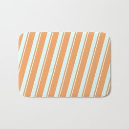 [ Thumbnail: Brown & Light Cyan Colored Lined/Striped Pattern Bath Mat ]