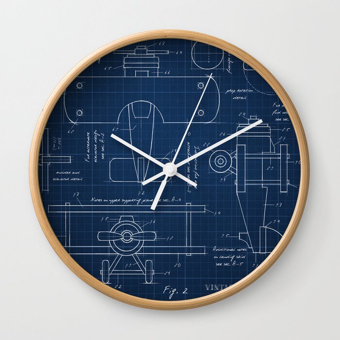 Toy Airplane Blueprint Wall Clock