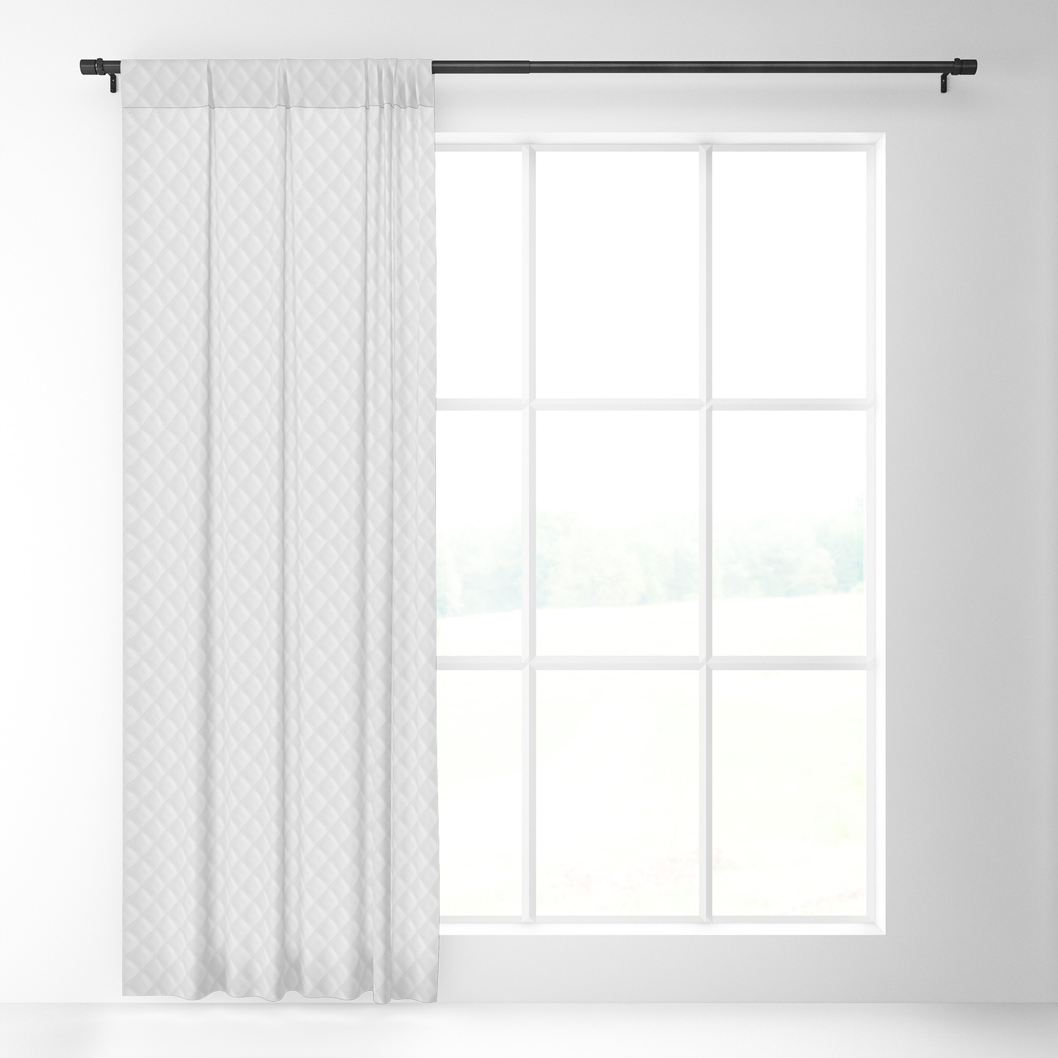 Bright White Stitched And Quilted Pattern Blackout Curtain By