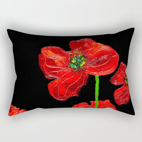 red flowers on black Rectangular Pillow