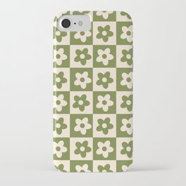 90s flower checkers_cream and green iPhone Case