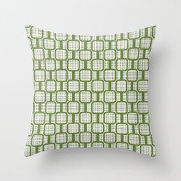 Mod Links Midcentury Modern Geometric Pattern in Sage Olive Green White Throw Pillow