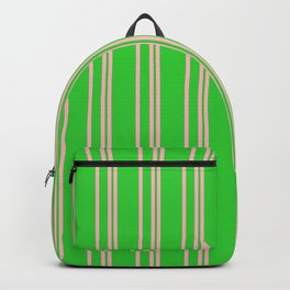[ Thumbnail: Light Pink & Lime Green Colored Lined Pattern Backpack ]