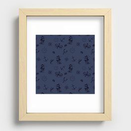 Navy Blue And Blue Silhouettes Of Vintage Nautical Pattern Recessed Framed Print