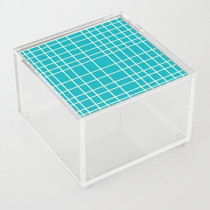Mid Century Modern Abstract Grid lines pattern - Tiffany Blue and Cornsilk Acrylic Box