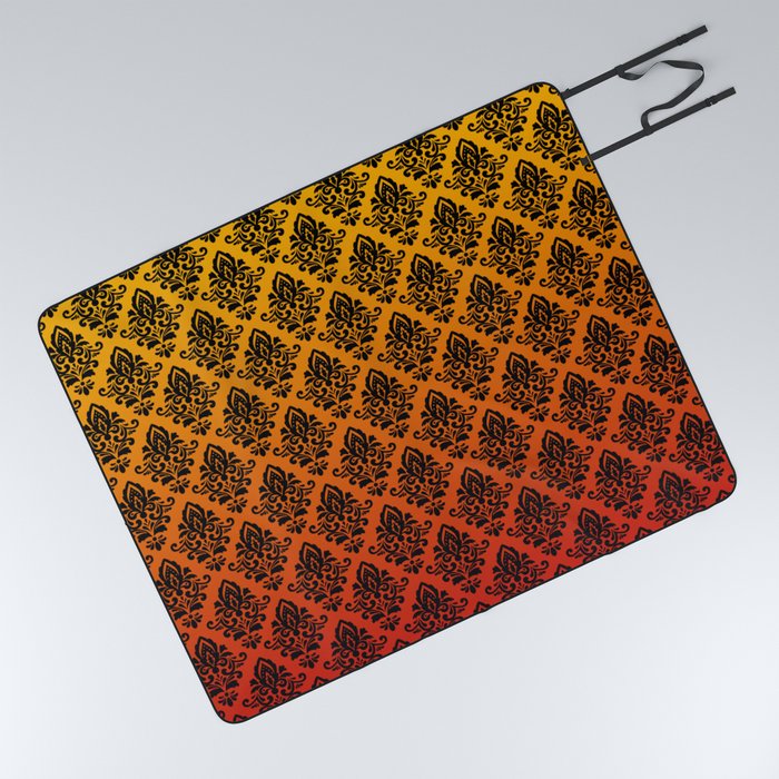 Black damask pattern gradient 10 Picnic Blanket