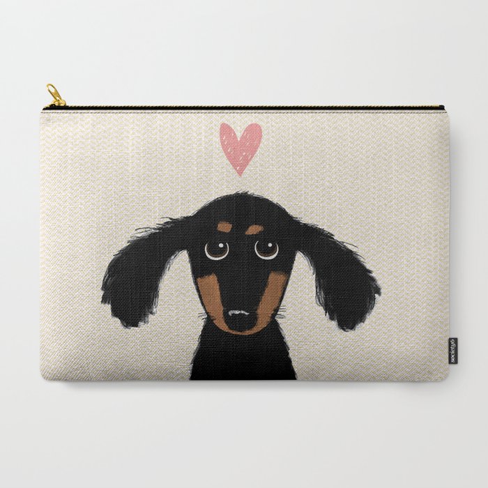 Dachshund Love | Cute Longhaired Black and Tan Wiener Dog Carry-All Pouch