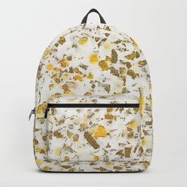 Yellow Gold Speckles Terrazzo Pattern Backpack | Vibrantyellow, Yellowterrazzo, Moderngold, Speckles, Photo, Shiningglitter, Golddots, Whitecolor, Illuminatingcolor, Geometricshapes 
