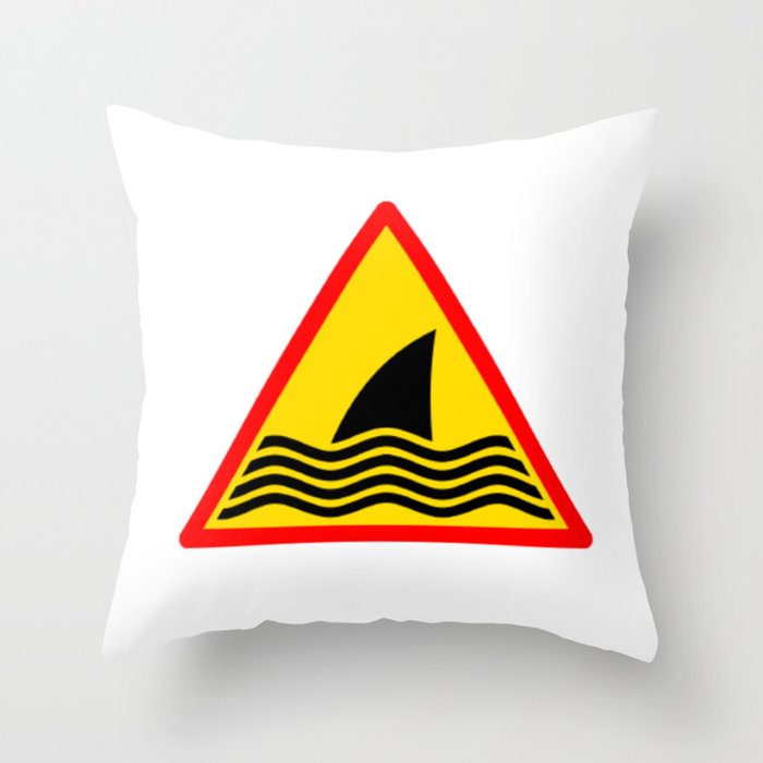 Shark Warning Sign Black Sticker Yellow and Orange Throw Pillow