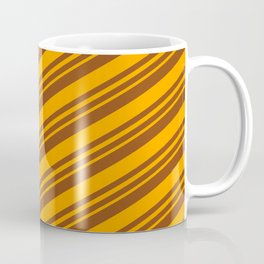 [ Thumbnail: Brown and Orange Colored Striped/Lined Pattern Coffee Mug ]