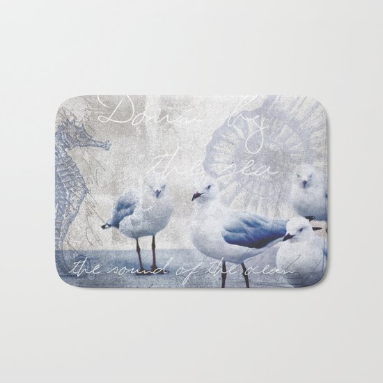 Sea gull ocean mixed media art Bath Mat