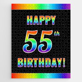 [ Thumbnail: Fun, Colorful, Rainbow Spectrum “HAPPY 55th BIRTHDAY!” Jigsaw Puzzle ]