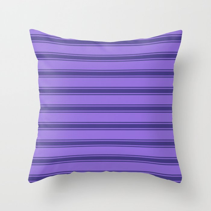 Purple and Dark Slate Blue Colored Pattern of Stripes Throw Pillow
