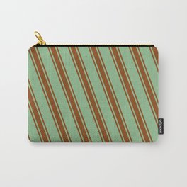 [ Thumbnail: Dark Sea Green and Brown Colored Pattern of Stripes Carry-All Pouch ]