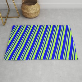 [ Thumbnail: Light Green and Blue Colored Striped/Lined Pattern Rug ]
