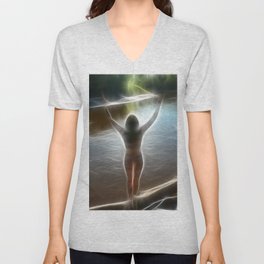 0885f-JAS Feminine Energy Flow By The River V Neck T Shirt