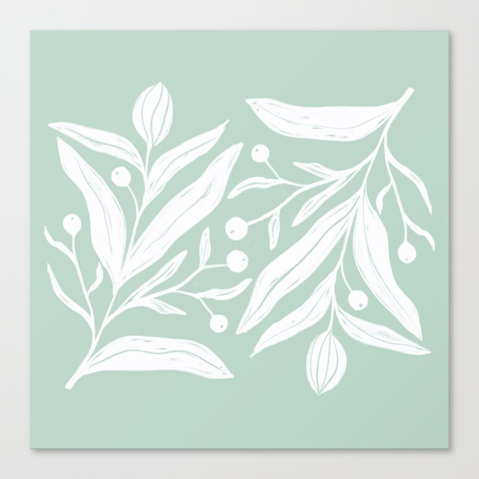 Mint and white modern floral print  Canvas Print