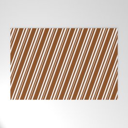 [ Thumbnail: Brown & White Colored Lined/Striped Pattern Welcome Mat ]