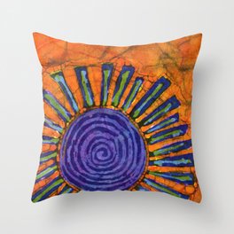 Orange and purple Floral batik Throw Pillow