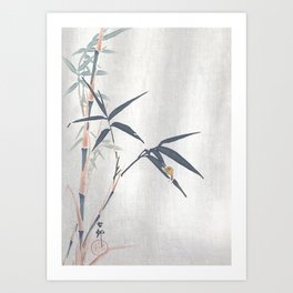 Snail on a Bamboo Tree - Traditional Japanese Woodblock Print Art by Ohara Koson Art Print