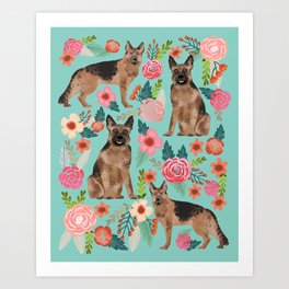 German Shepherd florals gifts for the dog lover dog breeds pet portrait dog art service dogs furbaby Art Print