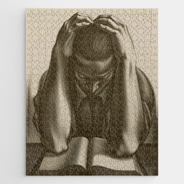 The literary reader; books and book lovers charcoal engraving print portrait by Abraham Joel Tobias Jigsaw Puzzle
