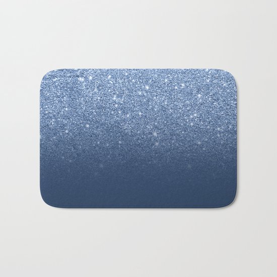Modern trendy navy peony faux glitter ombre pattern Bath Mat