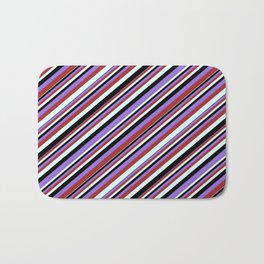[ Thumbnail: Black, Purple, Brown, and Light Cyan Colored Stripes/Lines Pattern Bath Mat ]