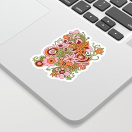 70s Retro Nights Sticker | Green, Vintage Pattern, 60S, Pink, Retro Color Palette, Flower, Drawing, Textile, 70S, Seamless 