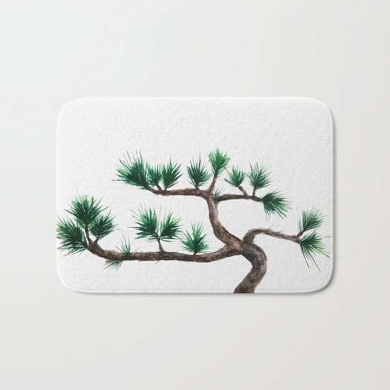 green pine tree painting Bath Mat
