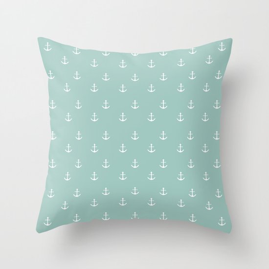 Maine Blue Anchor Print Throw Pillow