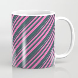 [ Thumbnail: Hot Pink and Dark Slate Gray Colored Stripes Pattern Coffee Mug ]