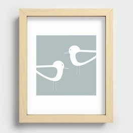 Shorebird Pair Minimalist Coastal Bird Couple in Light Blue-Gray and White Recessed Framed Print