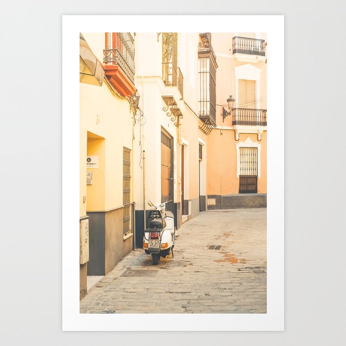 Seville XXIII [ Andalusia, Spain ] Another scooter in Yellow Street⎪Colorful travel photography Poster Art Print