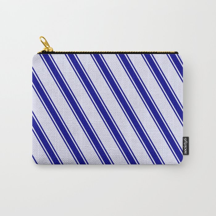 Lavender & Dark Blue Colored Striped Pattern Carry-All Pouch