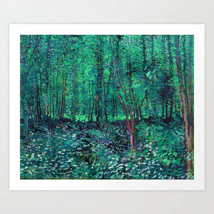 Enchanted Forest: Van Gogh Inspired Tree Print Turquoise Teal Periwinkle Art Print