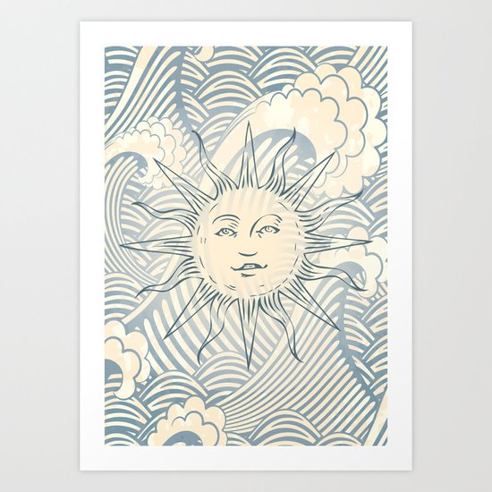 Sun sitting amongst the ocean Art Print