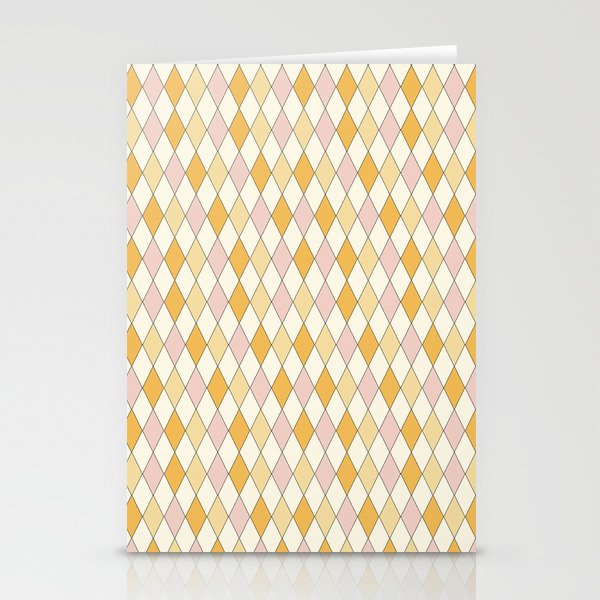 Harlequin Diamond Argyle Spring Pattern - Pink orange yellow white hand drawn Stationery Cards