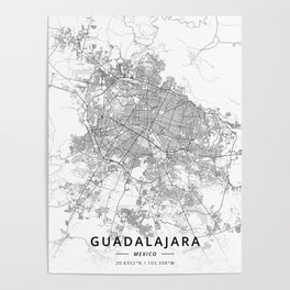 Guadalajara, Mexico - Light Map Poster