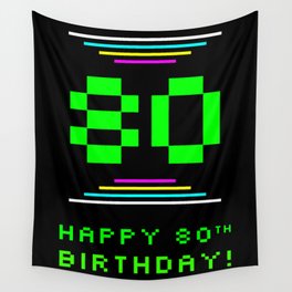 [ Thumbnail: 80th Birthday - Nerdy Geeky Pixelated 8-Bit Computing Graphics Inspired Look Wall Tapestry ]
