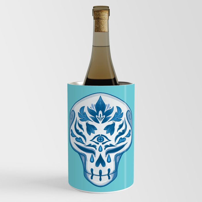 Blue Floral Skull Wine Chiller