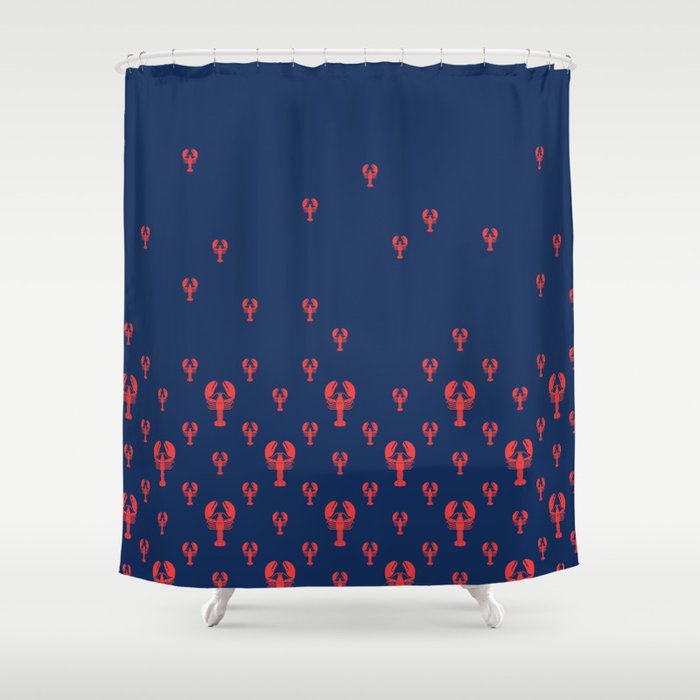 Lobster Squadron on navy background. Shower Curtain