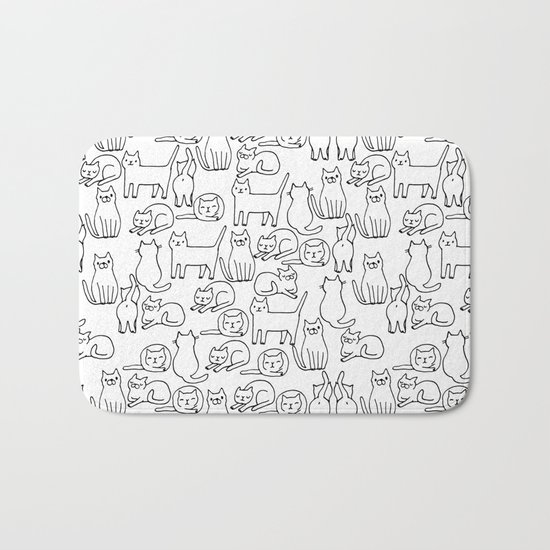 Funny sketchy white kitty cats Bath Mat
