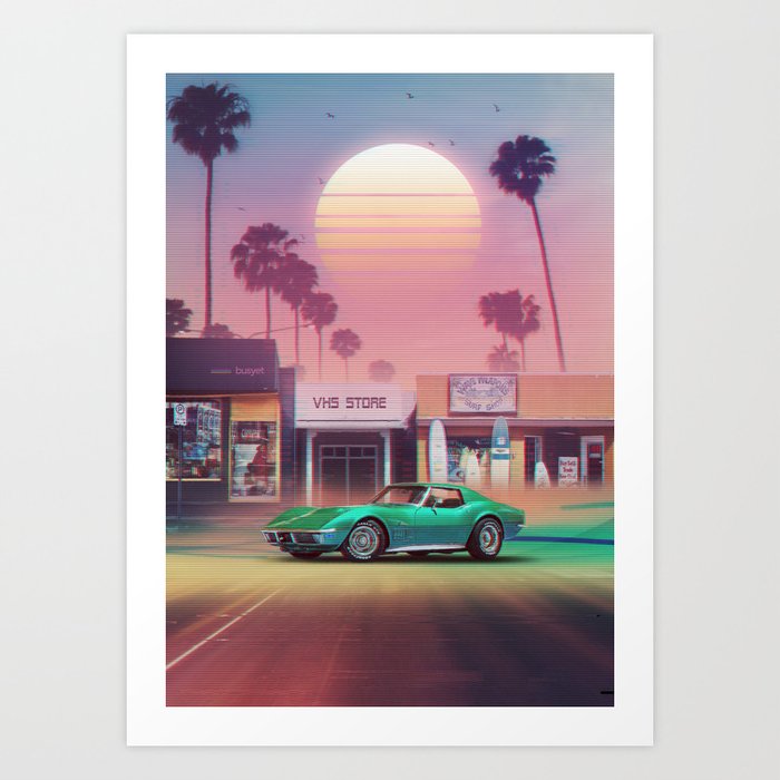 Synthwave Sunset Drive Art Print