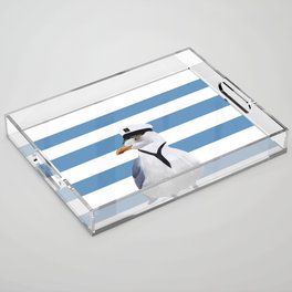 Captain Seagull on blue stripes Acrylic Tray