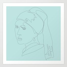One Line art - Girl with pearl earring  Art Print
