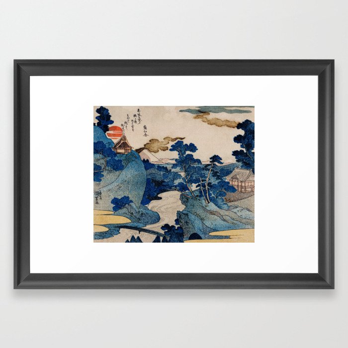 Cottages On Cliffs Traditional Japanese Landscape Framed Art Print